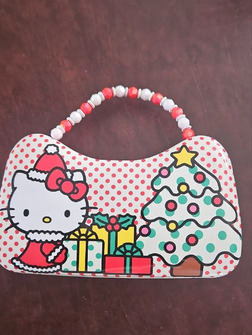 Hello Kitty Red White Green Holiday Tin Handbag